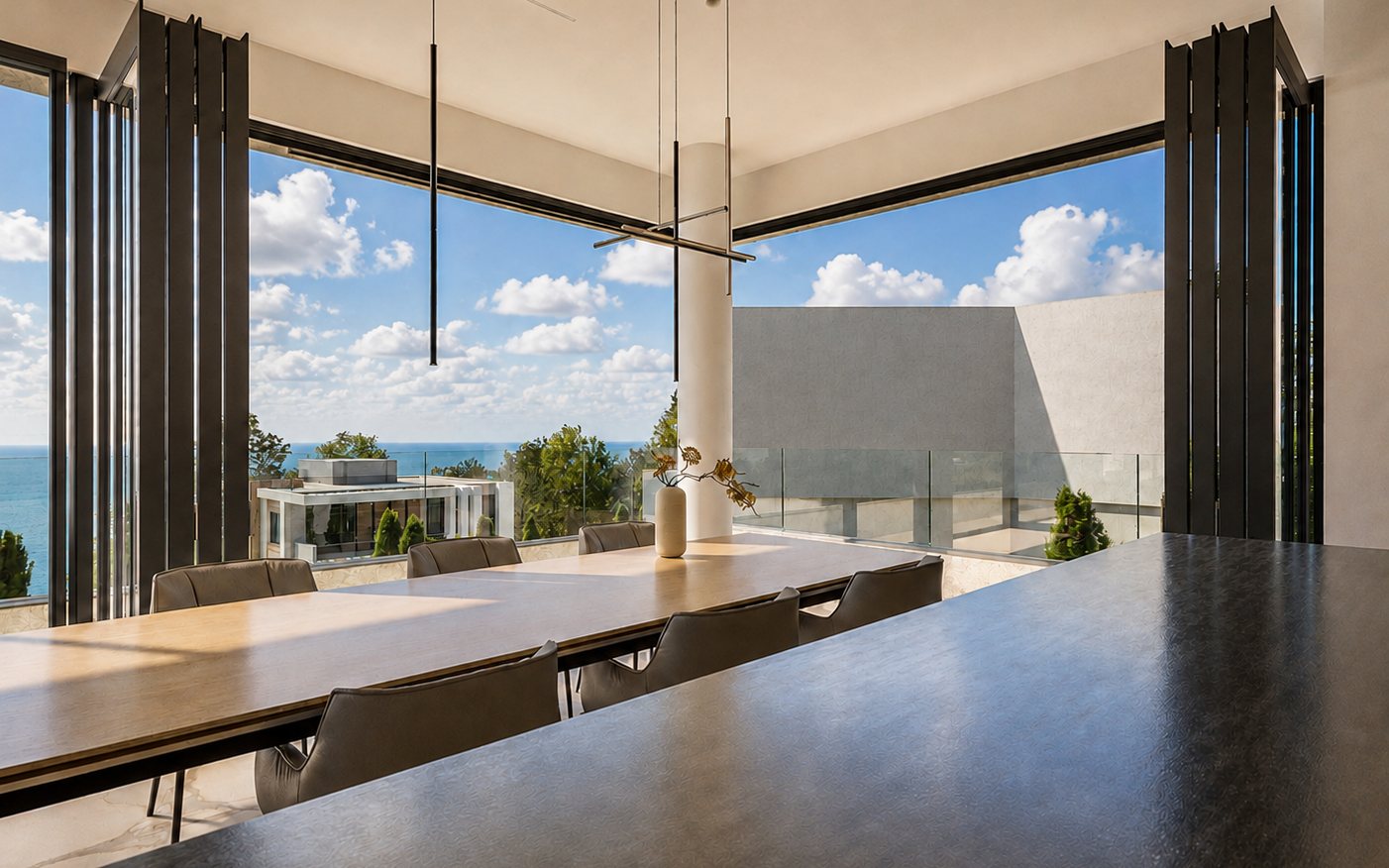 The dining room opening to the sea